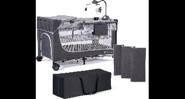 Kinderkraft LEODY ACC Reisbedje voor Baby’s - Met Muziekmobiel en Handige Accessoires, 2 Hoogtestanden, Lichtgewicht en Met Zij-ingang - Grijs