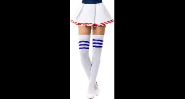 Partychimp Voordeelverpakking 6 pack Cheerleader Overknee Kousen voor bij Cheerleader Kostuum Dames Carnaval Carnavalskleding Dames Carnaval Accessoires Verkleedkleren Volwassenen - Wit/Kobalt Blauw- Katoen/Polyamide/Elastaan - One-Size - 6 pack
