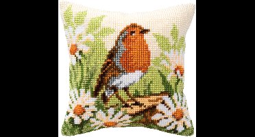 Vervaco - Kruissteekkussen kit - Roodborstje - PN-0008480 - Borduren - Borduurpakket - Borduurpakket volwassenen - Borduurpakket kind
