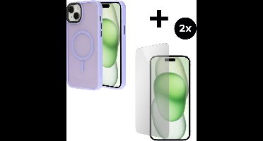 Mobiparts Hardcover MagSafe hoesje geschikt voor Apple iPhone 15 Plus - MagSafe - met 2 Screenprotectors van Gehard Glas - Roze/Purple