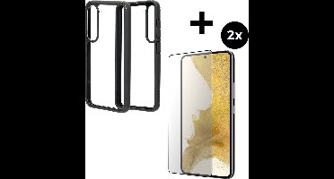 Mobiparts Rugged Clear Case hoesje geschikt voor Samsung Galaxy S23 met 2 Screenprotectors van Gehard Glas - Zwart/Transparent
