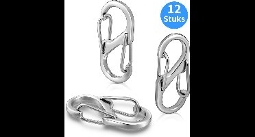 12 Stuks Dubbele Opening Karabijnhaak Sleutelhangers - Musketonhaak voor Volwassenen - Mini Musketon - Auto Klein Carabiner Sleutel Hanger, Houder - S Karabijn haken - Keychain Karabijnsluiting - Veilig Ophanghaken - Keukenhaakjes - Zilver