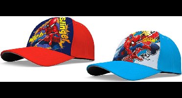 Marvel Spider-Man Polyester Petten - Set van 2 Stuks - Blauw en Rood - Spiderman