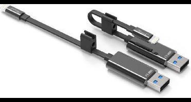 IPLH-580, Lightning oplaadkabel met ingebouwde microSD-kaartlezer, USB 3.1 Gen 1, 0.15m kabellengte, zwart / zilver