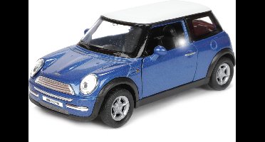 Welly Speelgoed Mini Cooper auto - blauw - die-cast metaal - 11 cm - modelauto