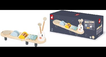 Janod Sweet Cocoon - Muziektafel Rups - 5 Geluidsactiviteiten Om Melodietjes Te Creëren - Met 3 Afneembare Rammelaars - Geschikt Vanaf 12 Maanden