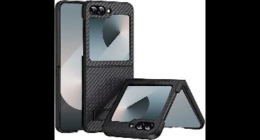 Hoesje Geschikt voor Samsung Galaxy Z Flip 7 FE - Flip 6 backcover fiber carbon - Zwart