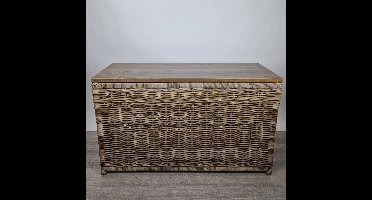 MigoStyling - Opbergmand - Met houten deksel - L 110 x B 40x H 65 cm - Rotan - Riet - Grey
