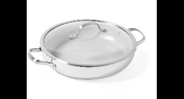 GreenPan Venice Pro Evershine RVS Hapjespan met deksel Ø30cm - 4.7L - PFAS-vrij – Inductie – Ovenbestendig tot 200°C – Vaatwasserbestendig – Tri-ply – RVS grepen - Zilver