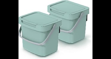 Keden GFT aanrecht afvalbak - 2x - mintgroen - 3L - afsluitbaar - 19 x 17 x 15 cm - klepje/hengsel - afval scheiden