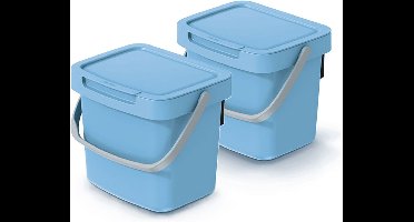 Keden GFT aanrecht afvalbak - 2x - lichtblauw - 3L - afsluitbaar - 19 x 17 x 15 cm - klepje/hengsel - afval scheiden