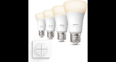 Philips Hue Uitbreidingspakket - E27 - met 4 Standaard Lampen - Warmwit Licht - Incl. 1 Hue Dial Switch (Wit) - Hue White