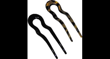 Haarpinnen zwart-lichtbruin set van 2 stuks. - lengte 13 cm / breedte 4 cm