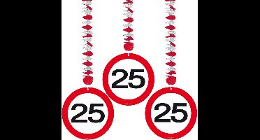 25 jaar verjaardag versiering rotorspiralen plafond - verkeersborden - 3x stuks - feestartikelen - papier