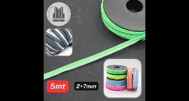 5 Meter REFLECTERENDE PASPELBAND/PIPING, Maat 7+2MM, Kleur GROEN