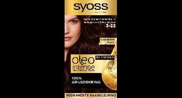 Syoss Oleo Intense 3-22 Haarverf - Warm Donker Bordeaux - Permanente Haarkleuring - Ammoniakvrij - Met Voedende Oliën - 100% Grijsdekking - Langdurige Kleur - 1 stuk