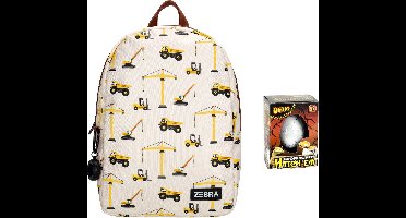 Zebra Rugzak Construction World - bouwverkeer - kinderrugtas, rugtas, kinderrugzak, schooltas + Dino Ei