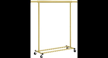 FurnStar - Kledingrek - Kledinghangers - Kledingrek op wieltjes - Kledingrek metaal - Kledingroede voor zwaar gebruik - Met uitschuifbare ophangrail - 90 kg draagvermogen - Eenvoudige montage - Draagbaar - 132 x 45.4 x 160 cm - Goud