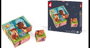 Janod Kubkid - Bosdieren - 9 Geïllustreerde Blokken Met Bosdieren - 2-In-1 Spel: Een Bouwspel En Puzzel - Geschikt Vanaf 2 Jaar