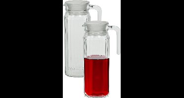 Luminarc Waterkan met deksel - 2x - 1,1 Liter - glas - schenkkan - waterkaraf - Limonadekan