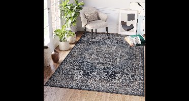 Tapiso Ritz Vloerkleed Donkergrijs Katoen Antislip Vintage Woonkamer Tapijt Maat- 300x400