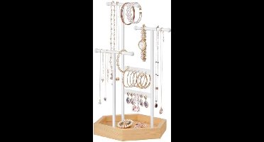 sieradenstandaard, sieradenhouder, sieradenboom van metaal en hout, sieraden bewaren voor halskettingen, armbanden, oorbellen, oorstekers, ringen. Cadeau voor meisjes en vrouwen, wit