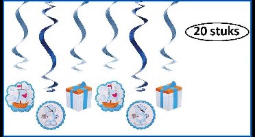 20x Decoratie swirls teddyberen blauw  60 cm.