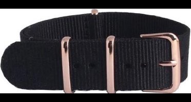 Premium Black Nato Strap - Horlogebandje Zwart - 22mm - Rose Gouden Gesp