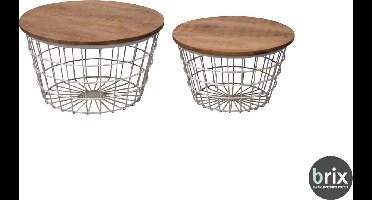 Salontafel set(mand) Dave merk Brix| wit + gebruind hout, bijzettafel