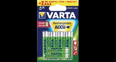 Varta V56706496 Ready2Use 4x AA + 2x AAA Oplaadbare Batterijen