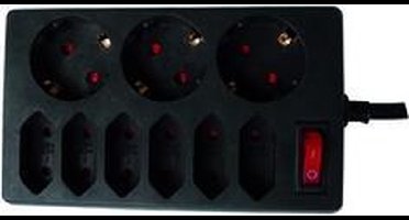 REV tafelstekkerdoos 9-voudig 1,4 m met schakelaar zwart