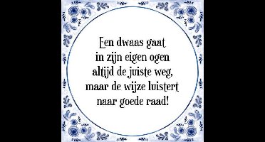 Tegeltje met Spreuk (Tegeltjeswijsheid): Een dwaas gaat in zijn eigen ogen altijd de juiste weg, maar de wijze luistert naar goede raad! + Kado verpakking & Plakhanger