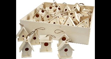 Vogelhuis, h: 7 cm, populier, 60 assorti
