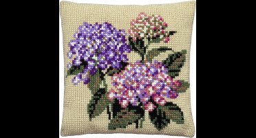 Pako borduurpakket kruissteek kussen hortensia - geprint stramien - 003.126 - DIY kit