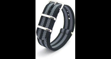 Premium James Bond - Nato strap 20mm - Stripe - Horlogeband Zwart Grijs