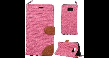 Shop4 - Samsung Galaxy S6 Edge Plus Hoesje - Wallet Case Dutch Design Denim en Leer Roze