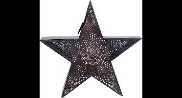 Windlicht Kerst ster zwart/koper 34x10x33cm