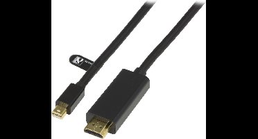 DELTACO DP-HDMI304, Mini DisplayPort naar HDMI kabel, zwart, 3m