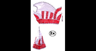 2x Prinsenmuts rood/wit mt 63 - prinsenmuts raad van elf rood wit prinsensteek festival