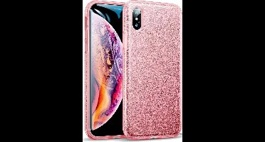 Hoesje geschikt voor Apple iPhone Xs Max Hoesje Glitters Siliconen TPU Case Rose Goud - BlingBling Cover van iCall