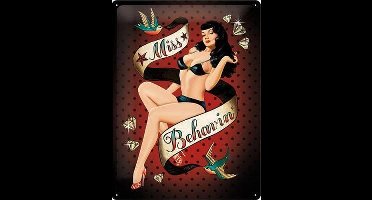 Miss Behavin Metalen wandbord in reliëf 30 x 40 cm