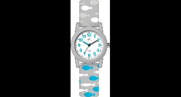 Q&Q VR99J801Y - Horloge - Sport - Analoog - Kinderen - Unisex - Plastic band - Rond - Kunststof - Cijfers - Vissen - Grijs - Blauw - Wit - 10 ATM