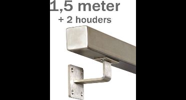 RVS Vierkante Trapleuning 150 cm met 2 houders