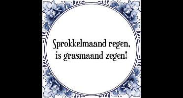 Tegeltje met Spreuk (Tegeltjeswijsheid): Sprokkelmaand regen, is grasmaand zegen! + Kado verpakking & Plakhanger