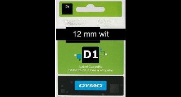 Lettertape Dymo D1 45021 Wit-Zwart 12mmx7m