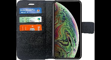 Kunstlederen Hoesje Wallet geschikt voor Apple iPhone Xs / X Zwart - Book Case Cover van iCall