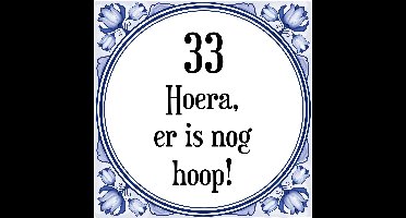 Verjaardag Tegeltje met Spreuk (33 jaar: Hoera! Er is nog hoop! 33! + cadeau verpakking & plakhanger
