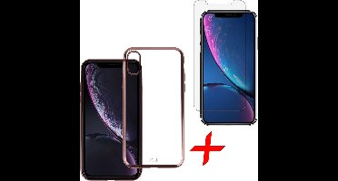 Transparant Hoesje geschikt voor iPhone Xr Soft TPU Gel Siliconen Case Roze Goud + Tempered Glass Screenprotector iCall