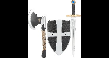 Schild, zwaard en bijl van middeleeuwse ridder - Verkleedattribuut