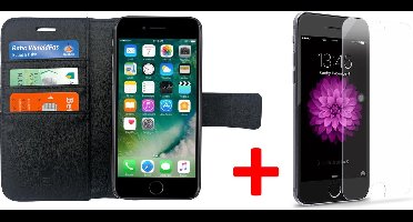 Hoesje geschikt voor Apple iPhone 7 Book Case Portemonnee + Screenprotector - Cover voor 3 Pasjes Zwart